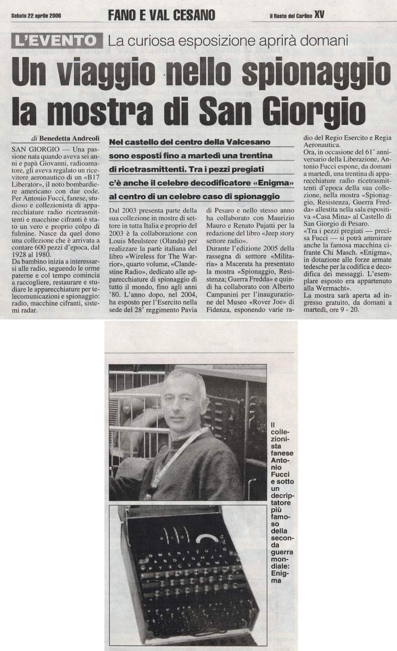 Comune di San Giorgio di Pesaro - Spionaggio, Resistenza, Guerra Fredda - Esposizione di apparecchiature e tecnologie d'epoca